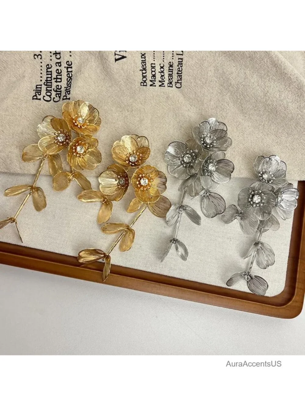 Large Gold Flower Statement Earrings Women Hollow Filigree Floral Dangle Long